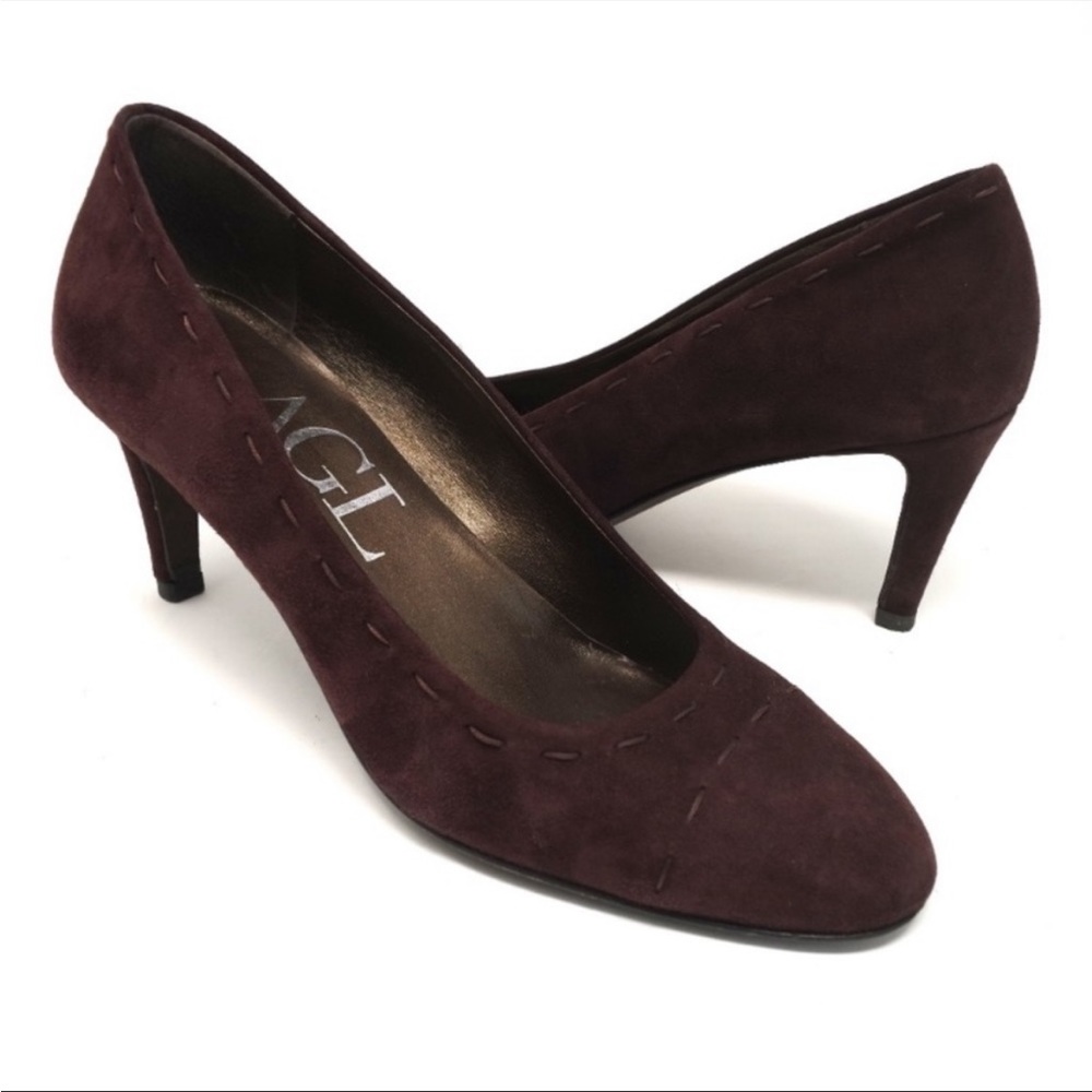 AGL Attilio Giusti Leombruni maroon suede Sisley pumps heels size 39.5 (…